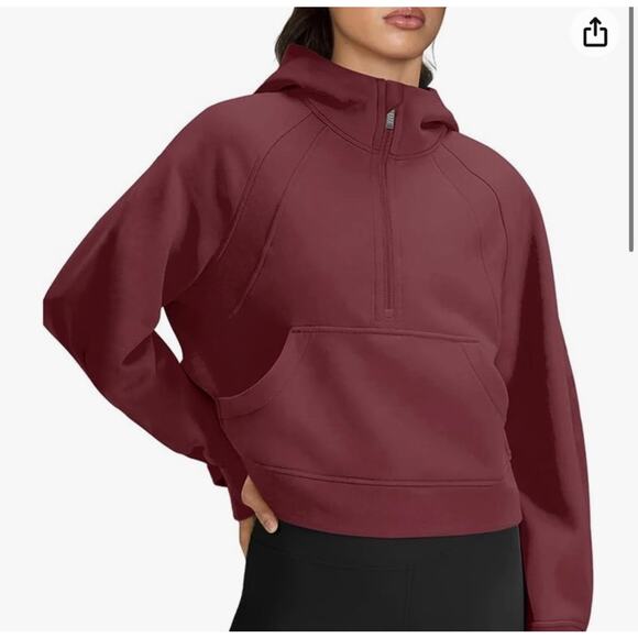 LASLULU Womens Fleece Cropped Hoodie Pullover Sweatshirt sz Small  NEW in Maroon - Picture 1 of 6